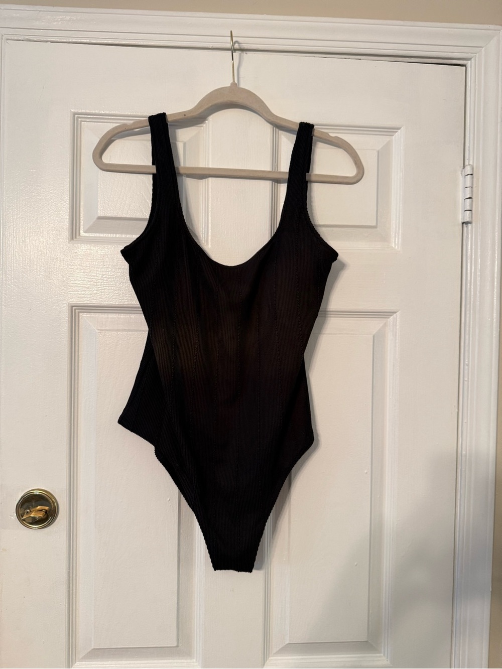 aerie Black Scoop Neck One-Piece Swimsuit
